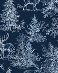 Frost & Fable Midnight woodland toile wallpaper in midnight navy and frost