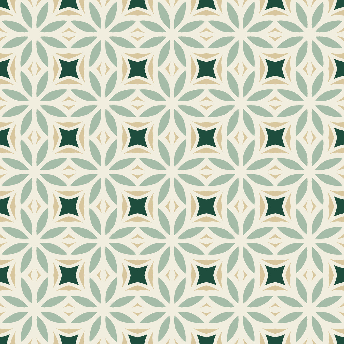 Frost Mosaic Emerald geometric tile wallpaper in emerald and champagne
