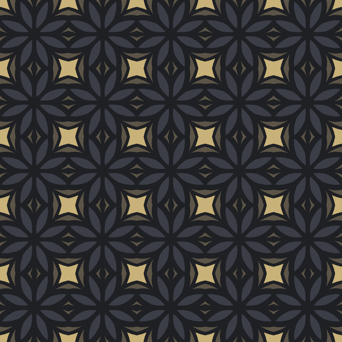 Frost Mosaic Noir geometric tile wallpaper in black and gold