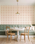 Frost Mosaic Terracotta geometric tile wallpaper as a feature wall in a sunlit breakfast nook