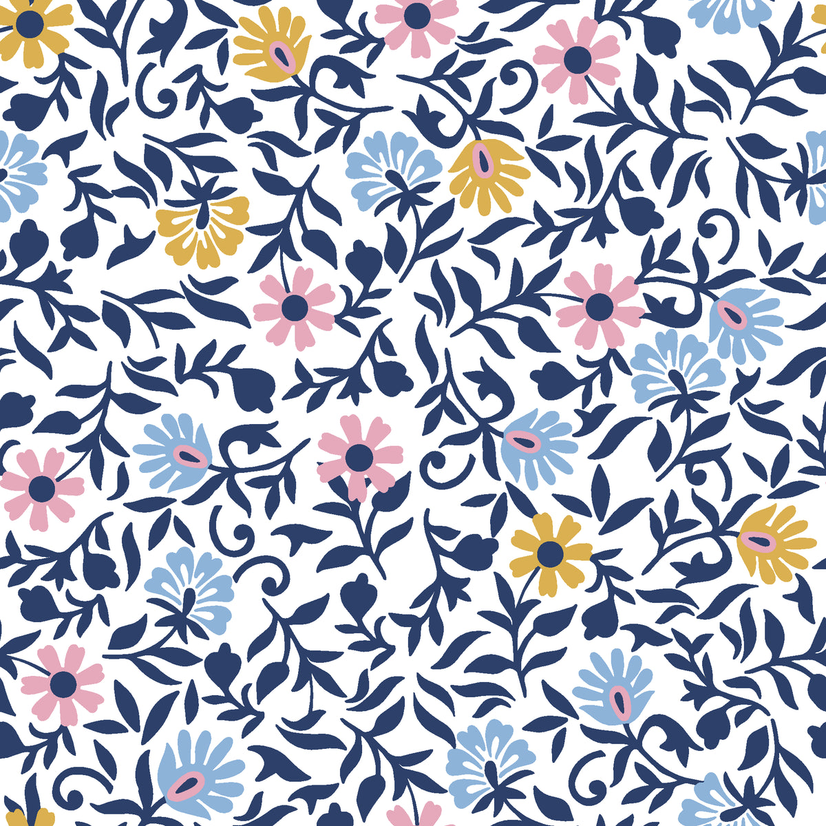 Garden Reverie Midnight floral wallpaper in midnight navy and gold