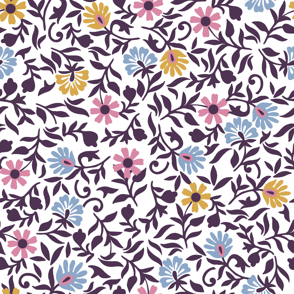 Garden Reverie Plum floral wallpaper in plum and rose