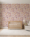 Garden Reverie Terracotta floral wallpaper in a calm, light-filled nursery