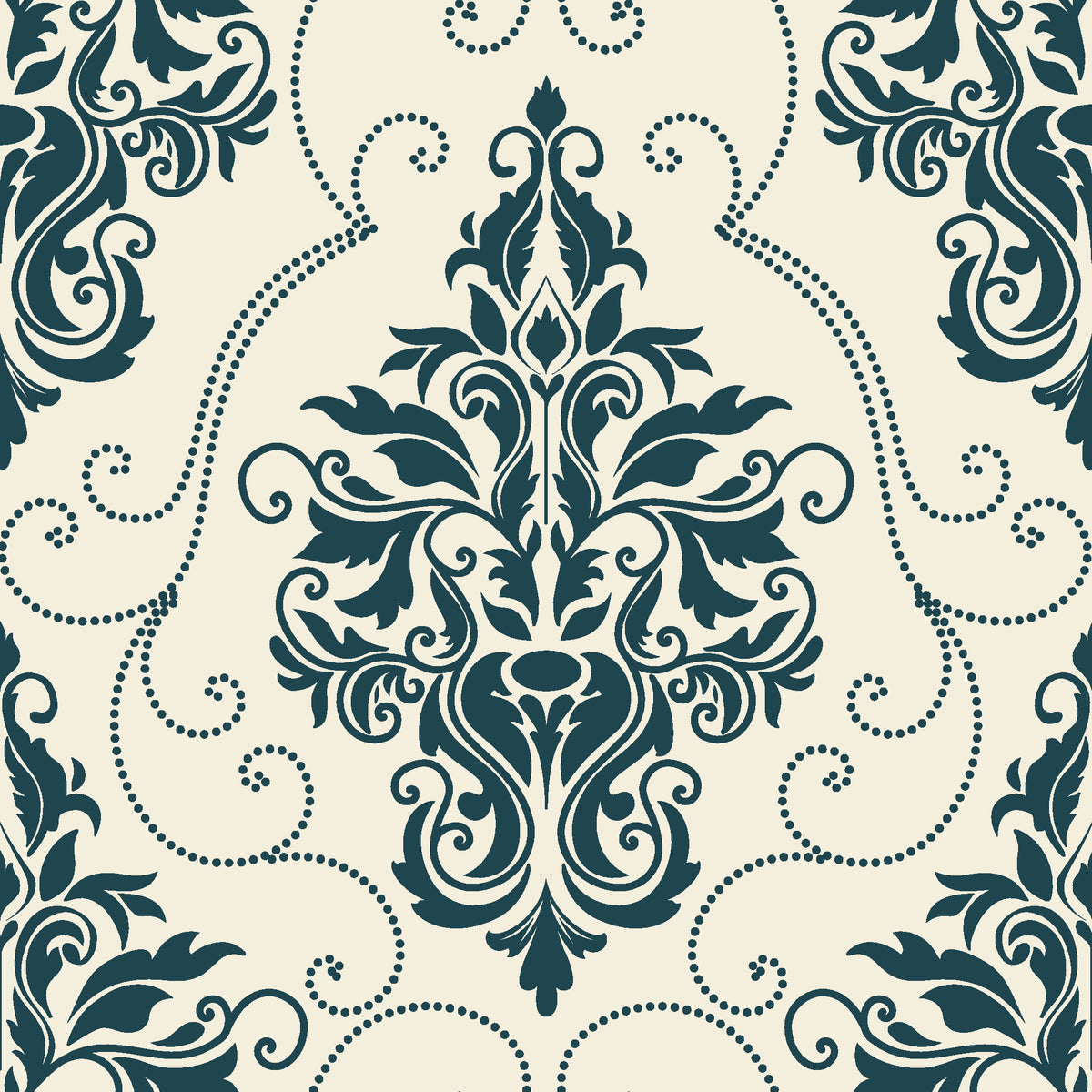 Gentlebotan Ivory botanical damask wallpaper in ivory and peacock