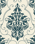 Gentlebotan Ivory botanical damask wallpaper in ivory and peacock