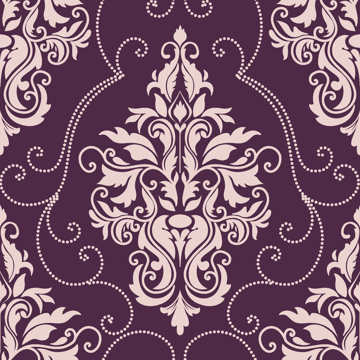 Gentlebotan Plum botanical damask wallpaper in plum and blush