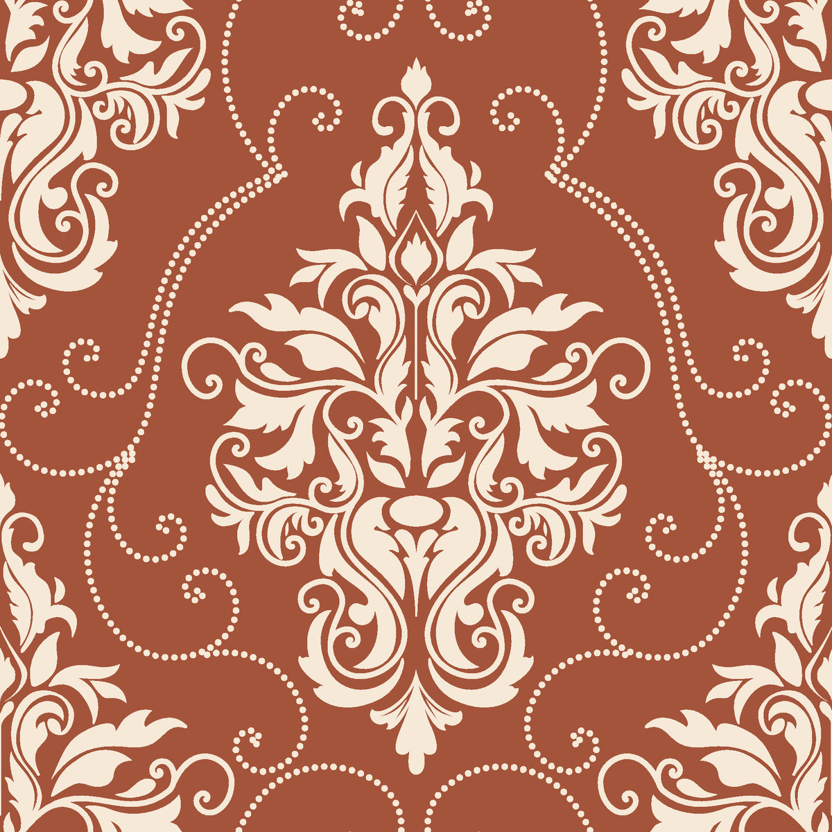 Gentlebotan Terracotta botanical damask wallpaper in terracotta and cream