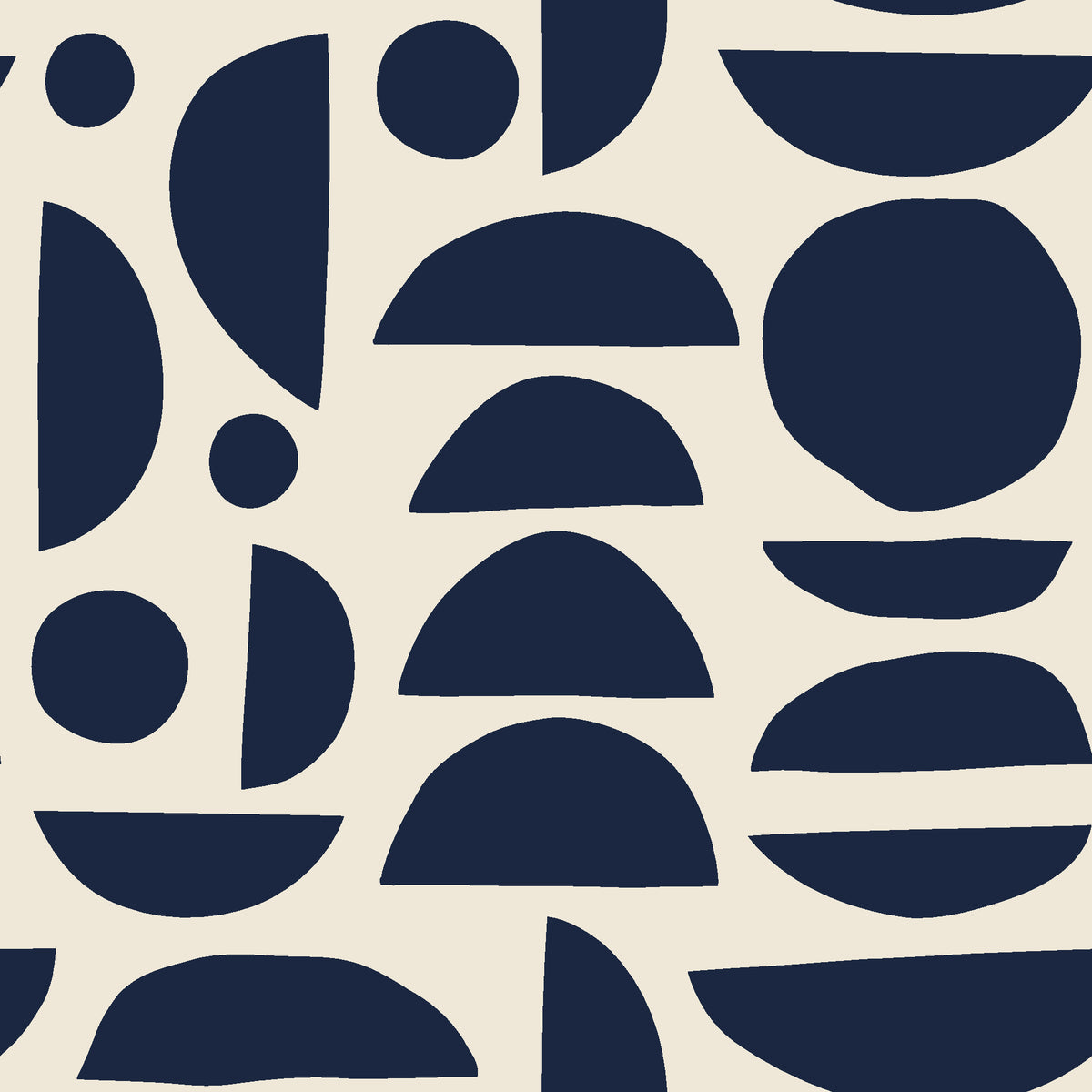 Geo Eclipse Midnight organic shapes wallpaper in midnight and linen