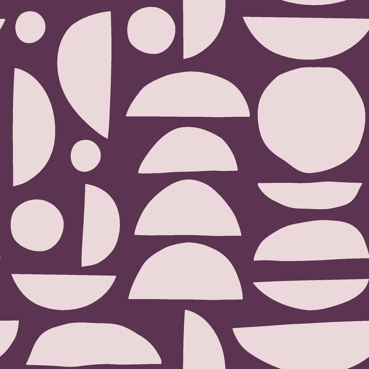 Geo Eclipse Plum organic shapes wallpaper in plum and blush