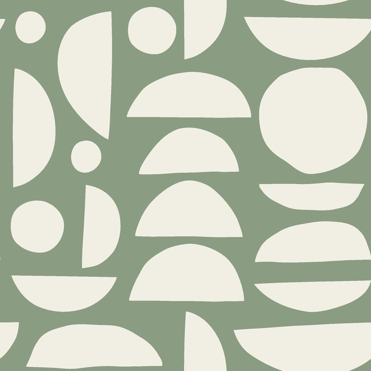 Geo Eclipse Sage organic shapes wallpaper in sage and ivory