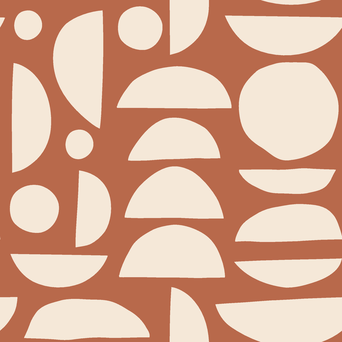 Geo Eclipse Terracotta organic shapes wallpaper in terracotta and cream
