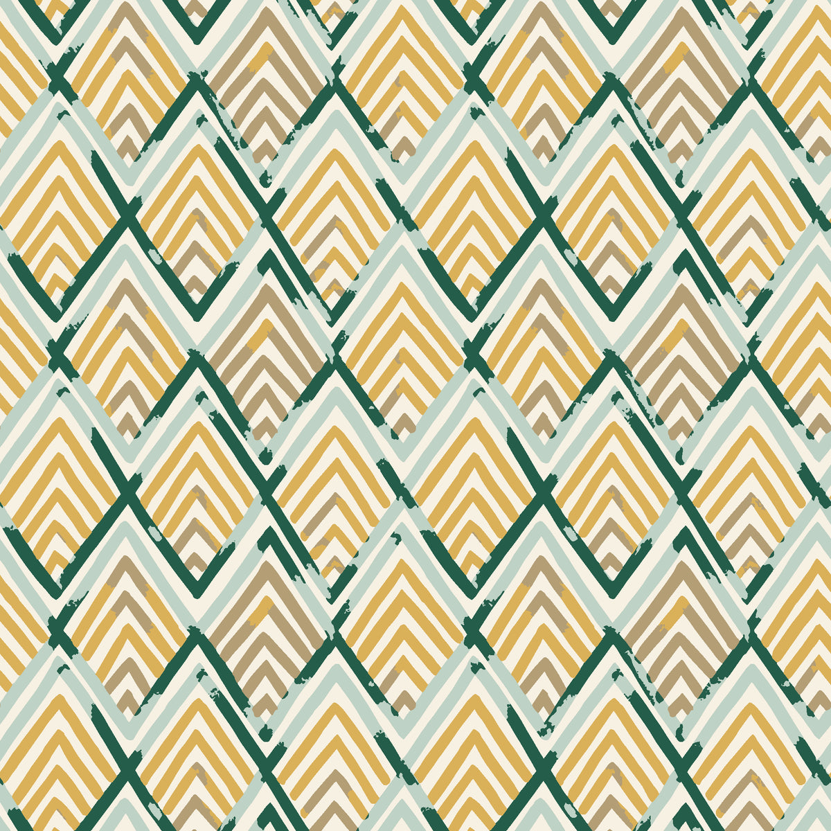 Gilded Crossing Emerald chevron geometric wallpaper in emerald and ivory