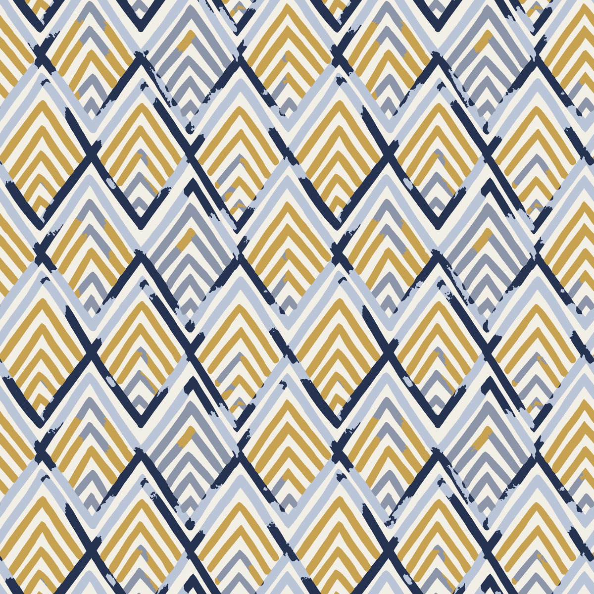 Gilded Crossing Navy chevron geometric wallpaper in navy and brass