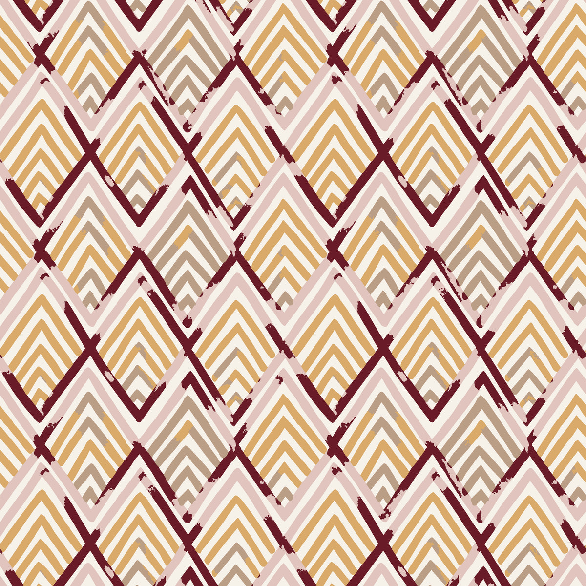 Gilded Crossing Oxblood chevron geometric wallpaper in oxblood and blush