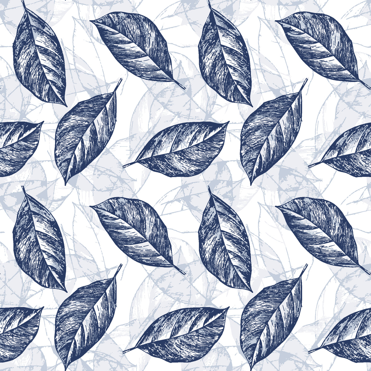Gilded Frond Navy leaf wallpaper in navy and silver
