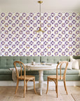 Gilt Scatter Plum floral scatter wallpaper as a feature wall in a sunlit breakfast nook