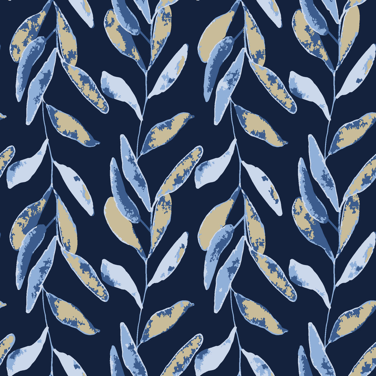 Hanging Garden Midnight botanical wallpaper in midnight and champagne