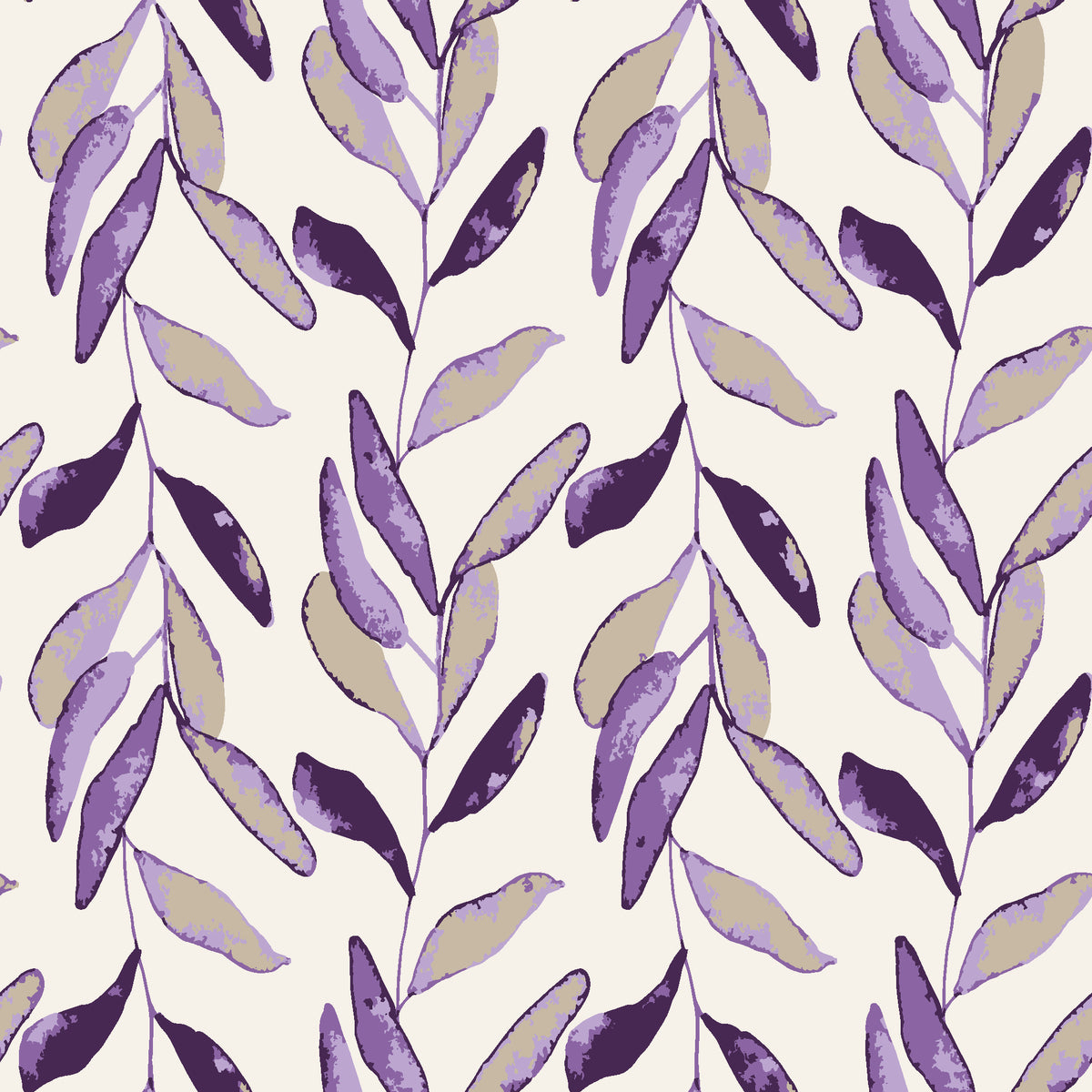 Hanging Garden Plum botanical wallpaper in plum and pearl