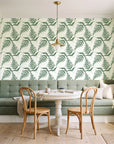 Harbor Fern Moss fern wallpaper as a feature wall in a sunlit breakfast nook