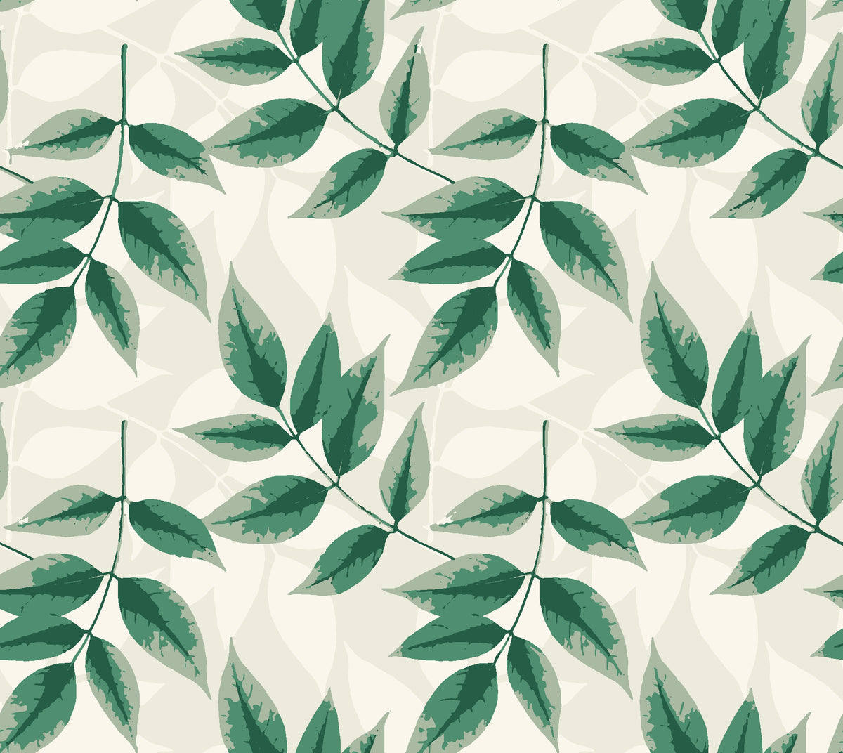 Harvest Crown Emerald leafy branch wallpaper in emerald and champagne