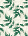 Harvest Crown Emerald leafy branch wallpaper in emerald and champagne