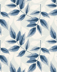 Harvest Crown Slate leafy branch wallpaper in slate blue and linen