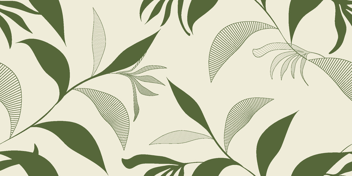 Hatched Frond Moss hatched frond wallpaper in moss green and oat
