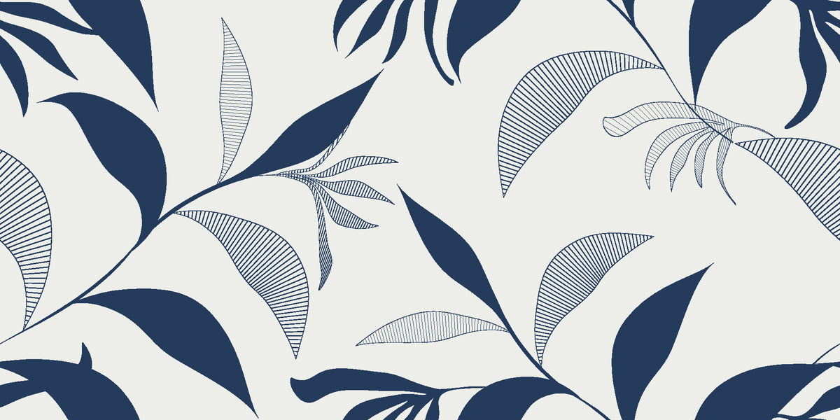 Hatched Frond Navy hatched frond wallpaper in navy and pearl