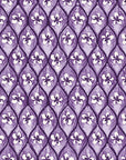 Hidden Court Plum floral ogee wallpaper in plum and pearl