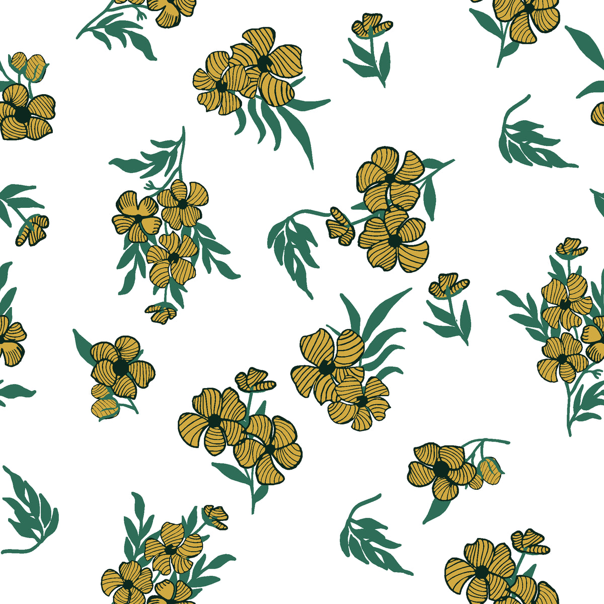 Hidden Garden Emerald floral wallpaper in emerald and gold