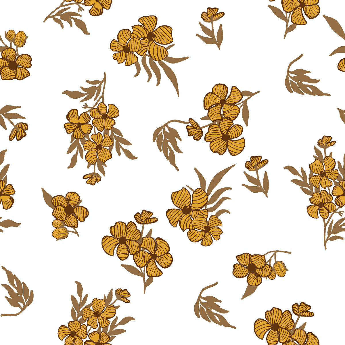 Hidden Garden Marigold floral wallpaper in marigold and umber