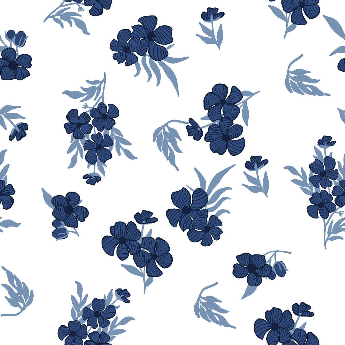 Hidden Garden Navy floral wallpaper in navy and slate