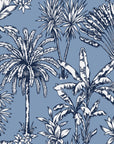 Hush & Palm Midnight palm trees wallpaper in midnight blue and mist