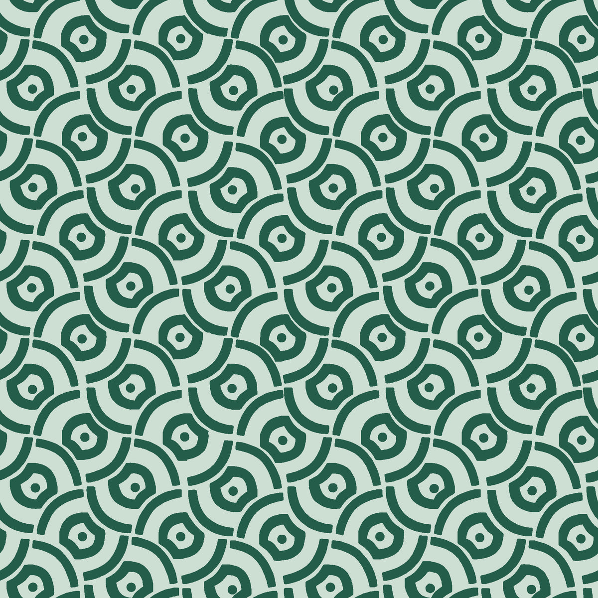 Indigo Labyrinth Emerald geometric wallpaper in emerald and mist