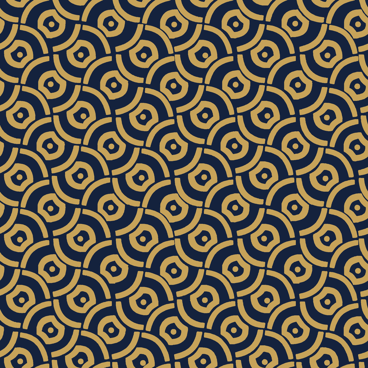 Indigo Labyrinth Midnight Gold geometric wallpaper in midnight and gold