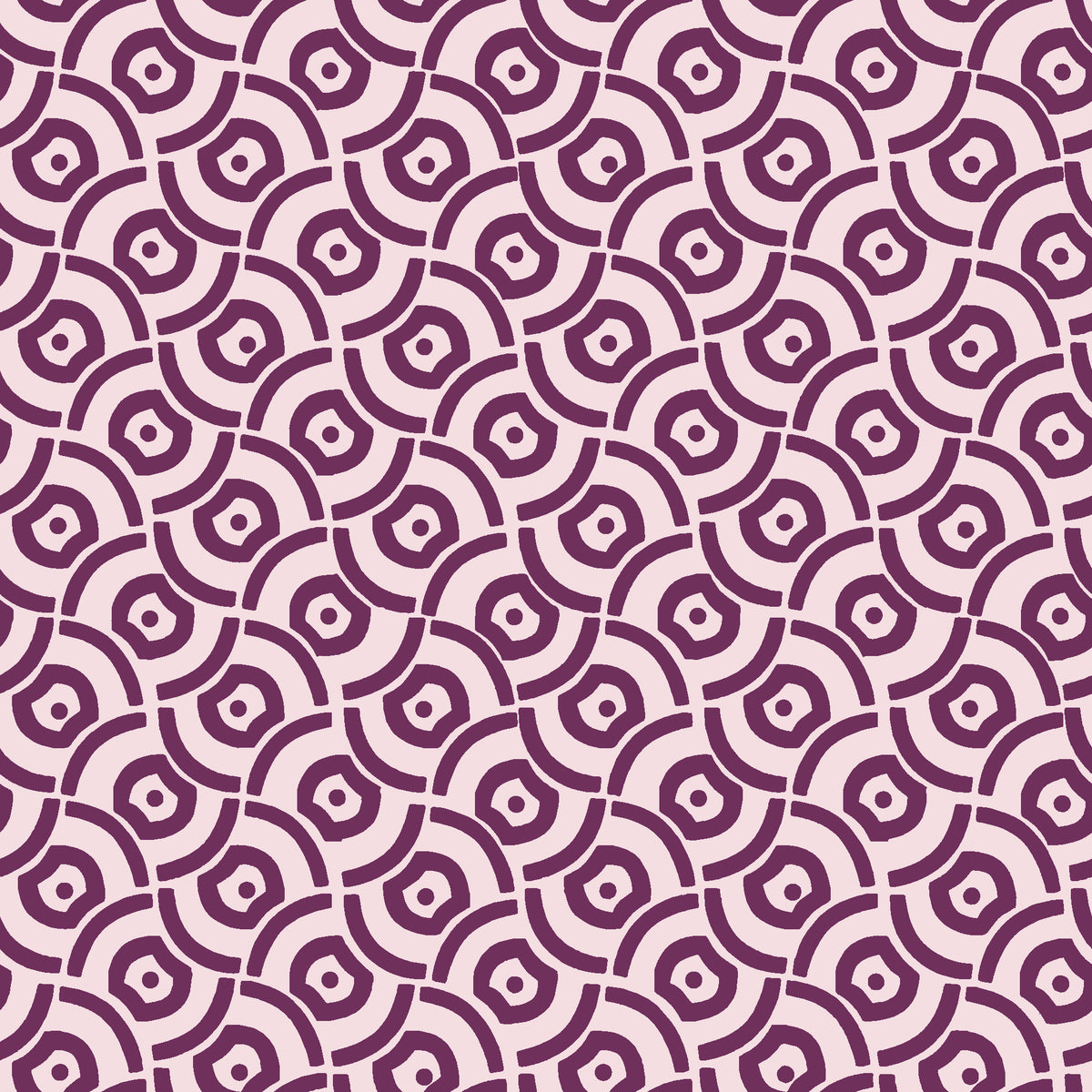 Indigo Labyrinth Plum geometric wallpaper in plum and blush