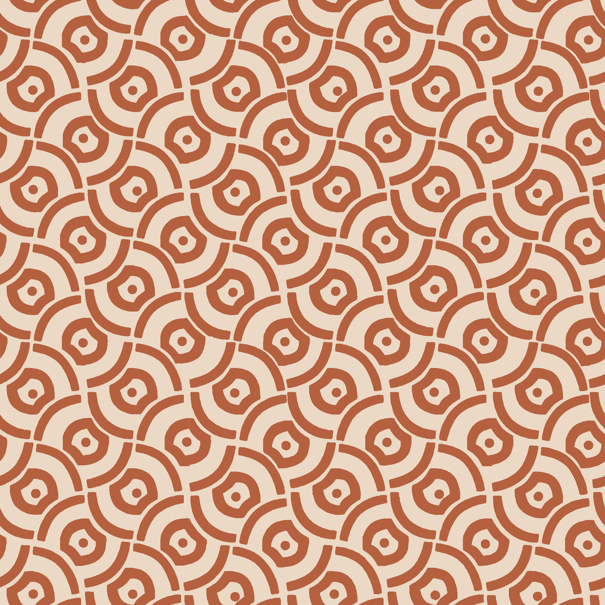 Indigo Labyrinth Terracotta geometric wallpaper in terracotta and sand