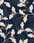 Ink & Oak Midnight oak leaf and berry wallpaper in midnight and ivory