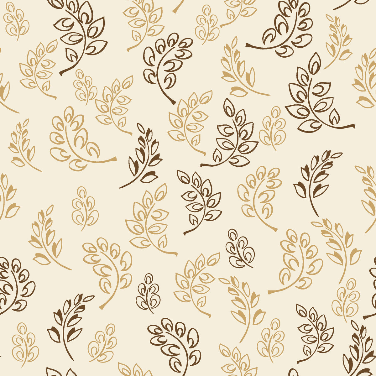 Ink & Sprig Bronze botanical sprig wallpaper in bronze and linen
