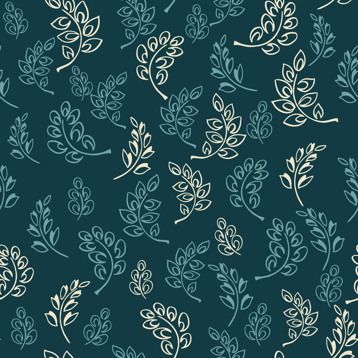 Ink & Sprig Peacock botanical sprig wallpaper in peacock blue and ivory