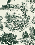 Inked Grove Forest pastoral toile wallpaper in forest green and cream
