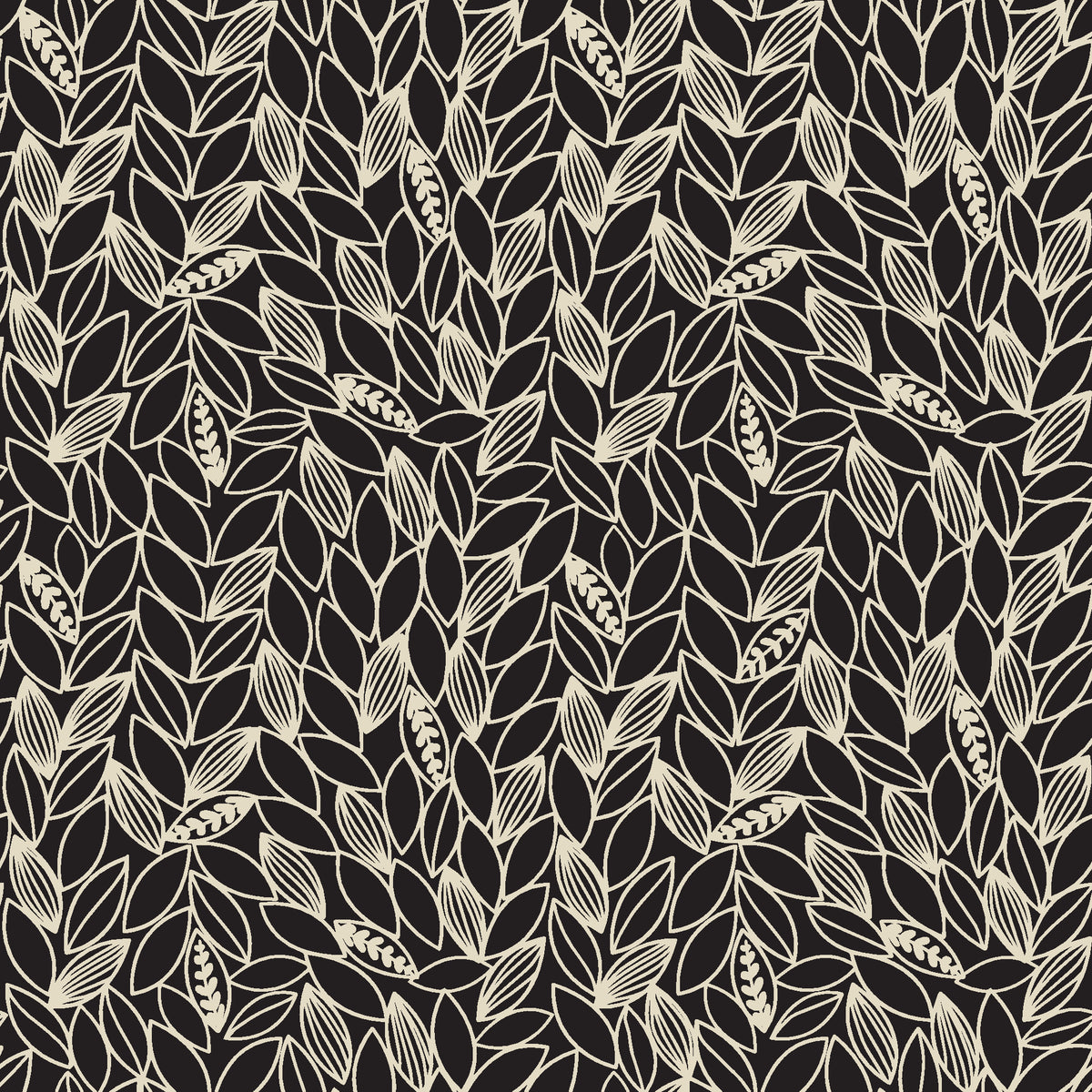 Khaki Leaf Charcoal botanical leaf wallpaper in charcoal and ivory