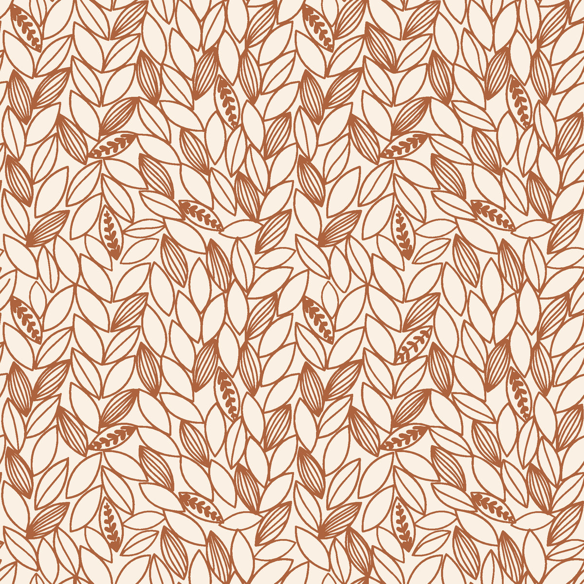 Khaki Leaf Clay botanical leaf wallpaper in clay and cream