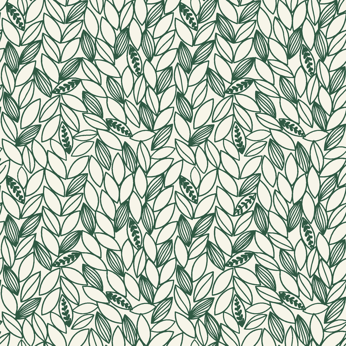 Khaki Leaf Evergreen botanical leaf wallpaper in evergreen and ivory
