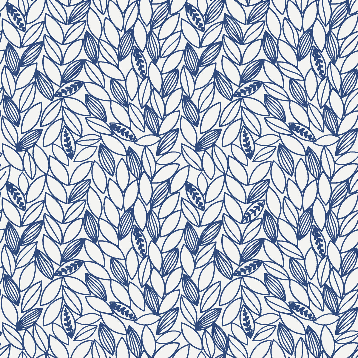 Khaki Leaf Indigo botanical leaf wallpaper in indigo and white