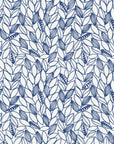 Khaki Leaf Indigo botanical leaf wallpaper in indigo and white