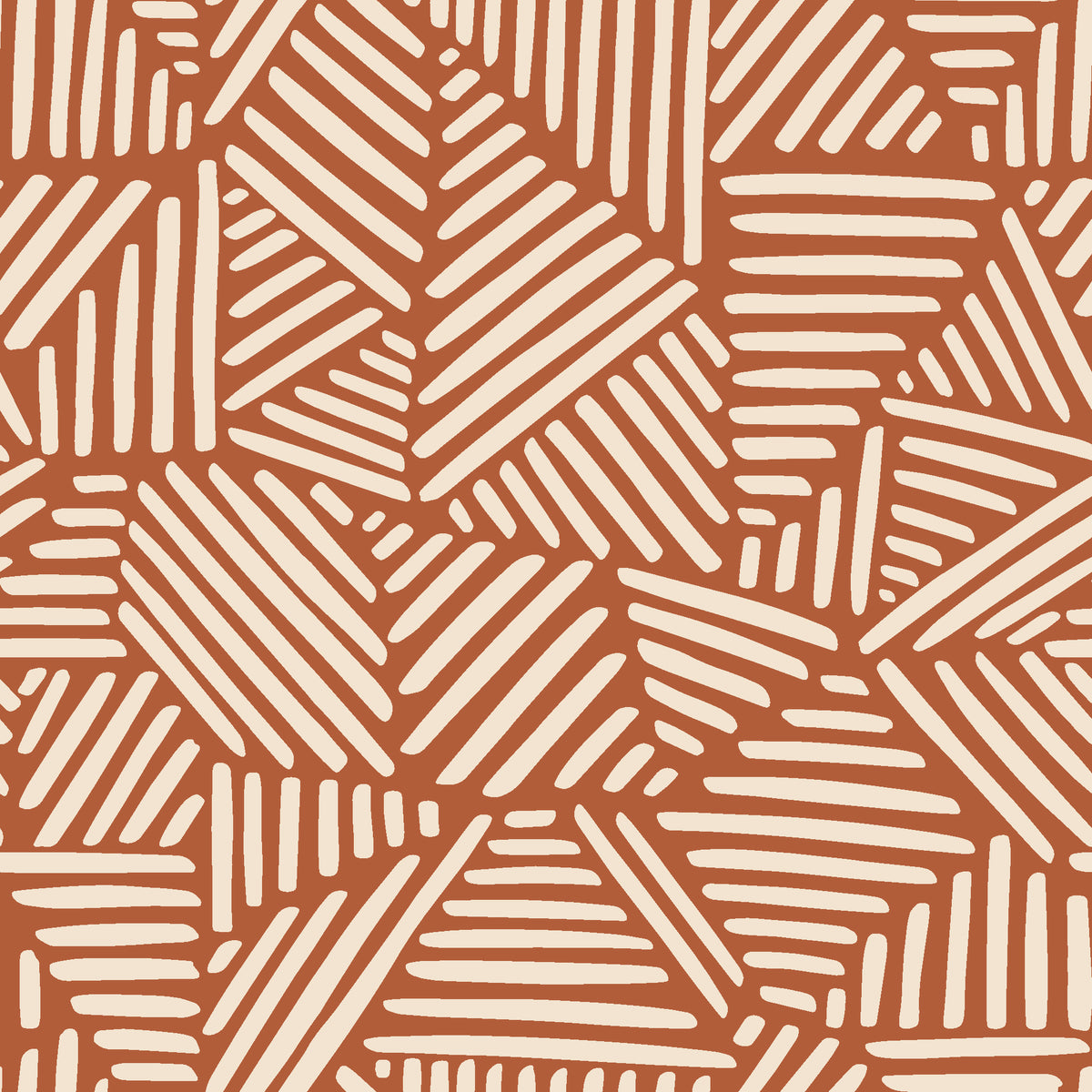Kinetic Etch Terracotta hand-drawn lines wallpaper in terracotta and sand