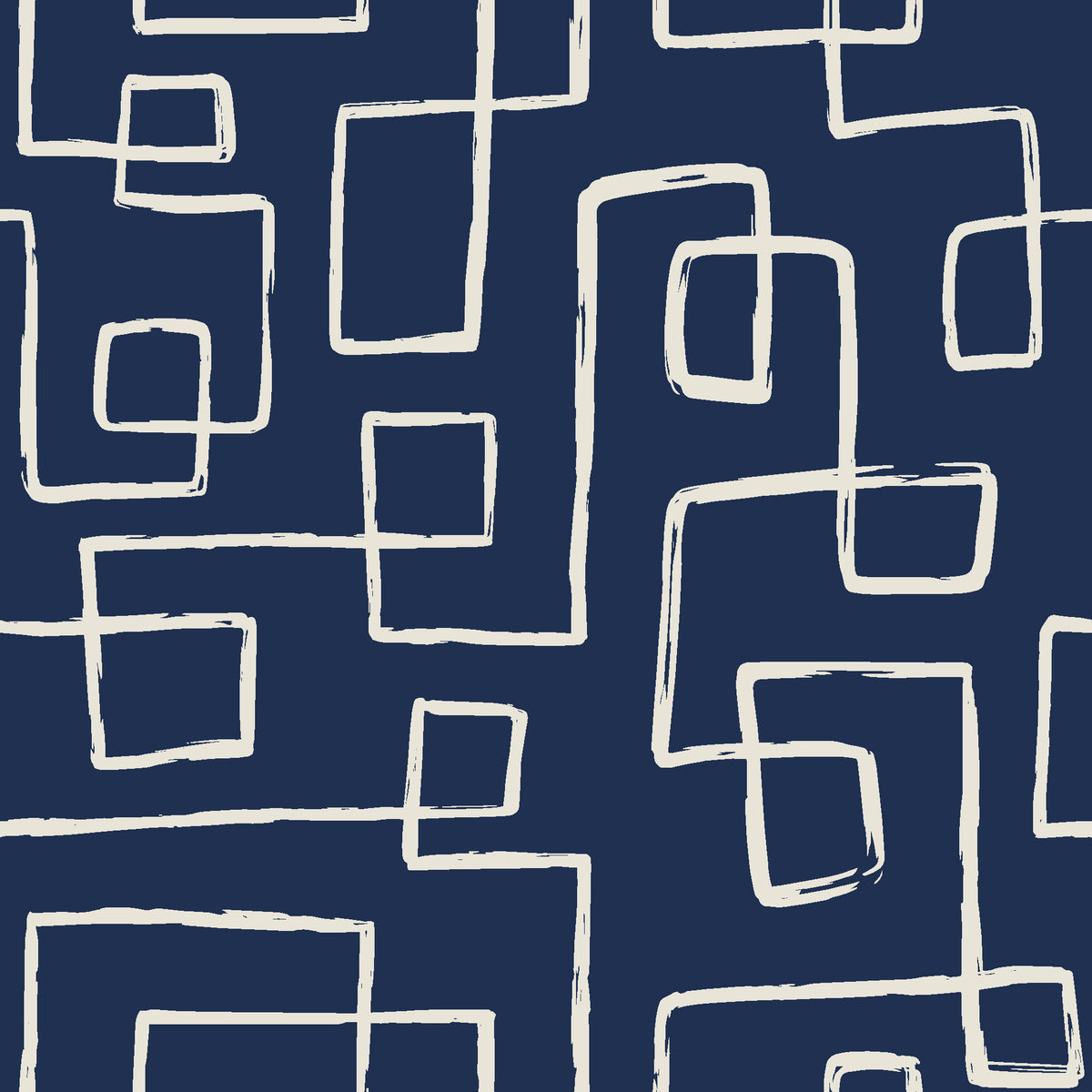 Linear Circuit Navy minimalist line wallpaper in navy and linen