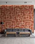 Linear Circuit Terracotta minimalist line wallpaper in a contemporary commercial office lobby