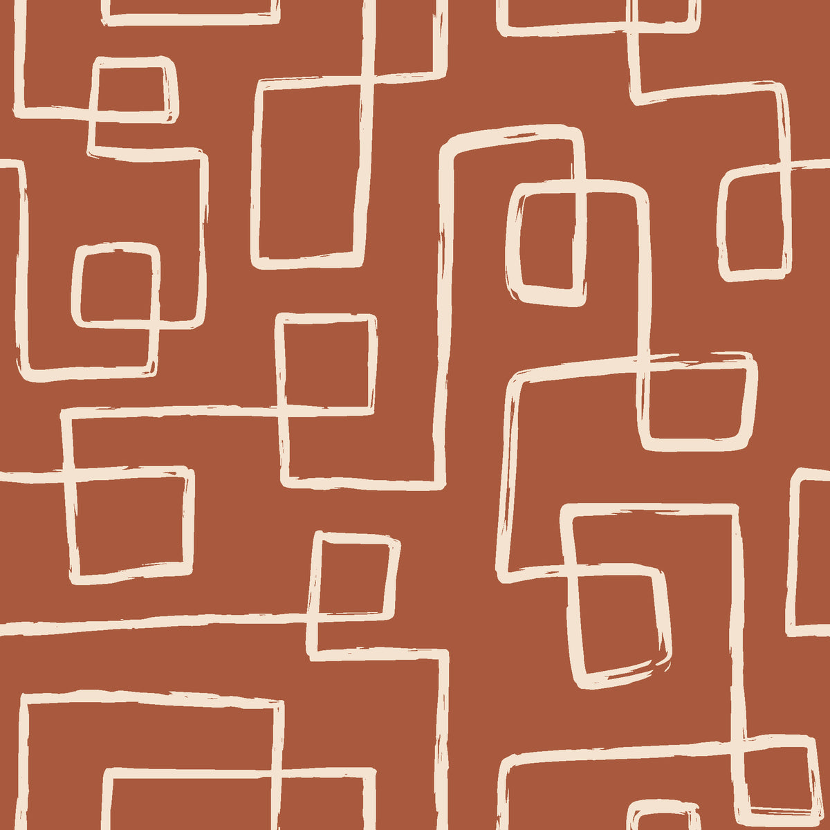 Linear Circuit Terracotta minimalist line wallpaper in terracotta and cream